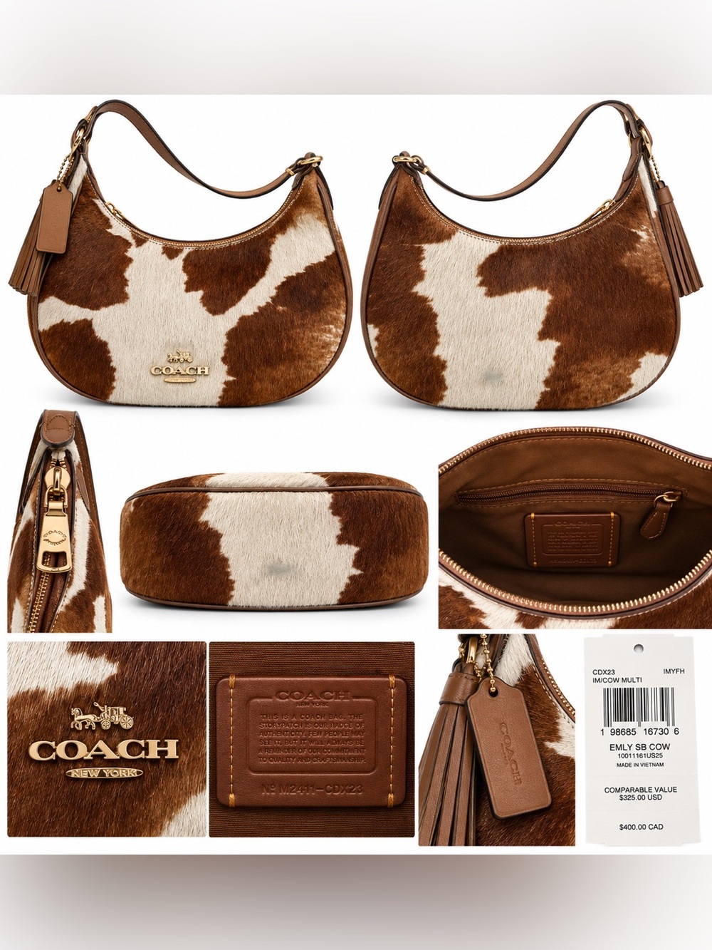 Coach Brown and White Cowhide Mini Hobo Shoulder Bag